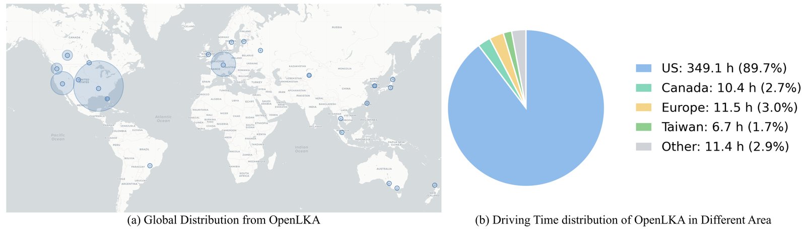 World map of recording locations and a bar chart of hours by region: United States 349.1 hours, then Europe, Canada, Taiwan and other regions